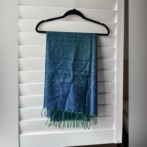 Indian Blue and Green paisley Patterned silk Scarf with tassels